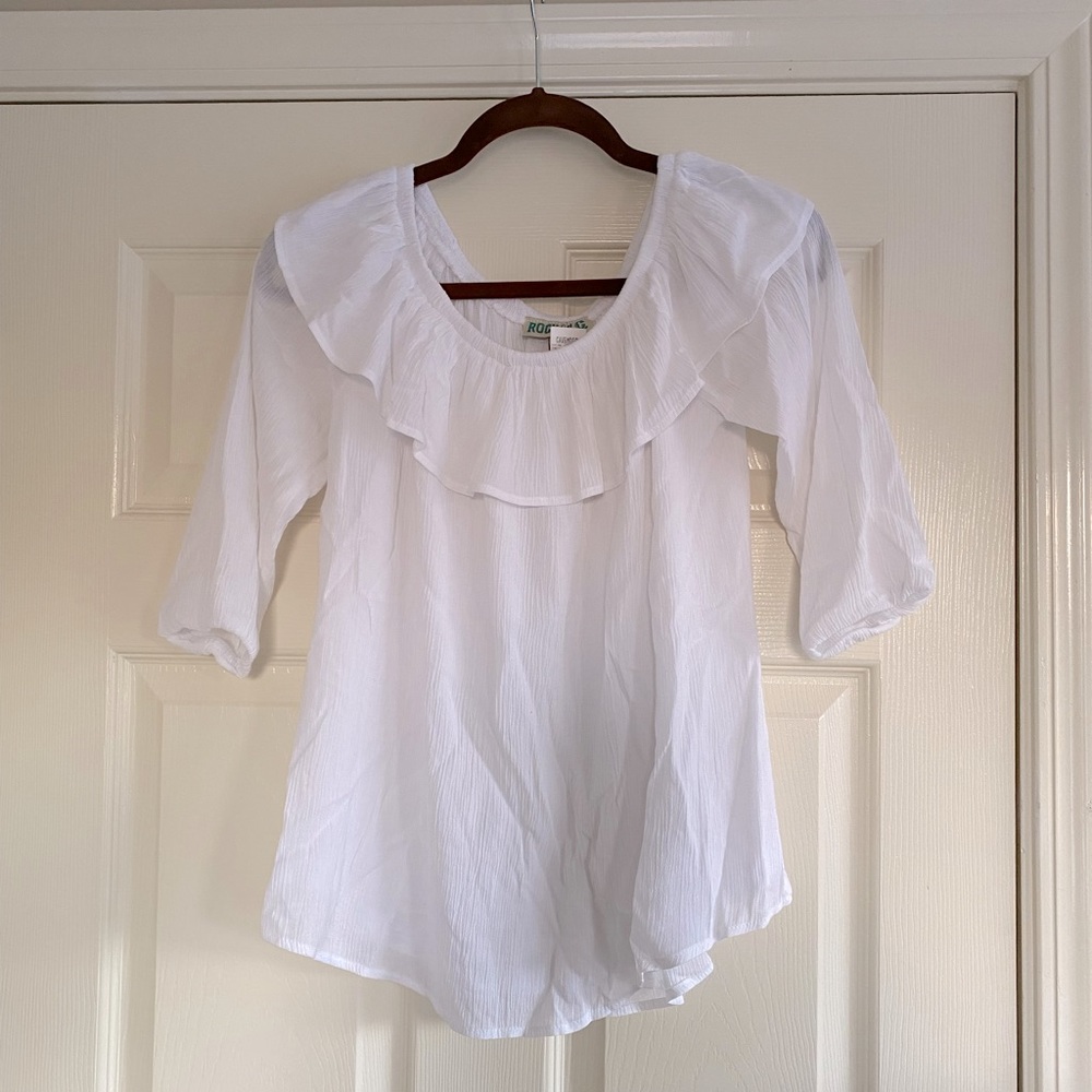 Rockin’ C; Small; white, off-shoulder; 3/4 sleeve; never worn